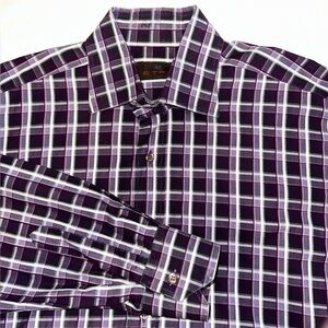 ETRO Milano Shirt Mens 100% Cotton Made in Italy Purple Plaid Button Up Size L